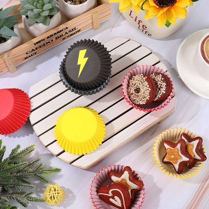 600 Pcs Lighting Cupcake Liner Cartoon Red Yellow Black Paper Baking Cup Animation Muffin Cupcake Wrapper for Baby Shower Birthday Party DIY Crafts Supplies, 2 x 1.2 Inch