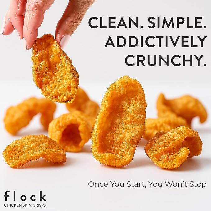 Flock Keto Chicken Skin Chips ??Original Flavor, Low Carb, High Protein, Gluten-Free Chicken Crisps, Keto Snack, Low Carb Chips, Protein Crackers, Diet Snacks, 8-Pack (1oz)