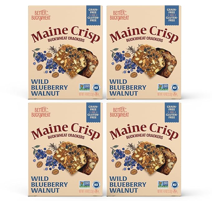 Maine Crisp Wild Blueberry Crisps - Gluten-Free Crackers With Blueberries, California Walnuts & Rosemary - Delicious Snack Crackers for Cheese Board & Toppings - Non-GMO, Grain-Free | 4-Pack