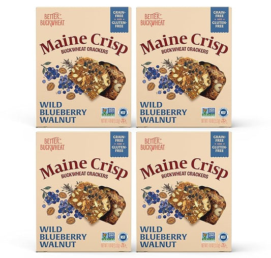 Maine Crisp Wild Blueberry Crisps - Gluten-Free Crackers With Blueberries, California Walnuts & Rosemary - Delicious Snack Crackers for Cheese Board & Toppings - Non-GMO, Grain-Free | 4-Pack