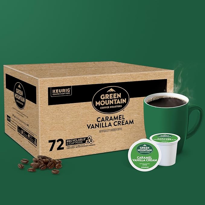 Green Mountain Coffee Roasters Caramel Vanilla Cream Keurig Single-Serve K-Cup pods, Light Roast Coffee, 72 Count