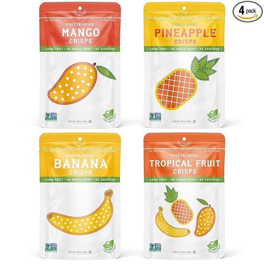 Nature's Turn Freeze-Dried Fruit Snacks, Mixed Tropical (Mango, Pineapple, Banana) Fruit Crisps, Pack of 4 (1.2 oz Each)