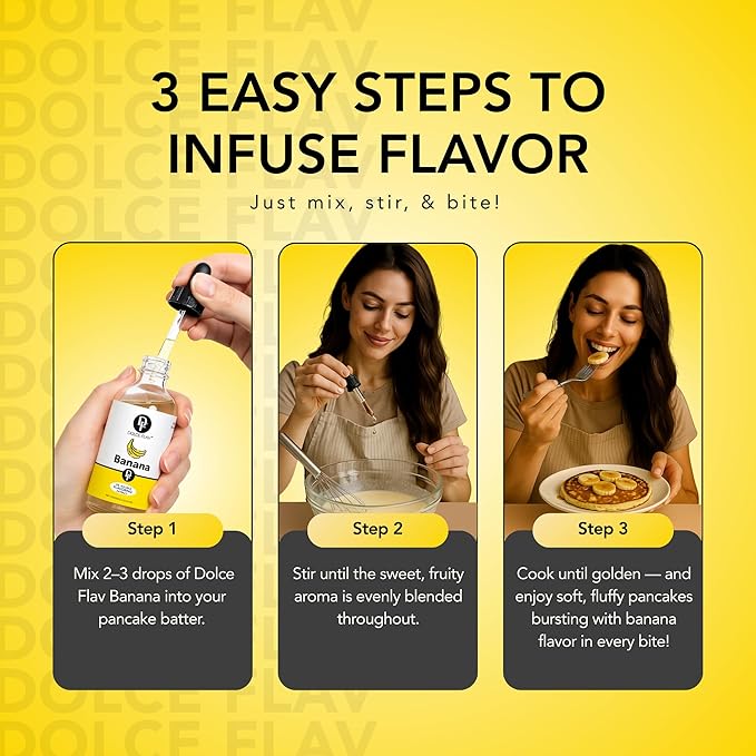 Dolce Flav Banana Extract ??2 Ounce Oil-Soluble Kosher, Sugar-Free, Concentrated Ripe Banana Flavoring for Baking, Smoothies & Ice Cream, Includes Measured Dropper
