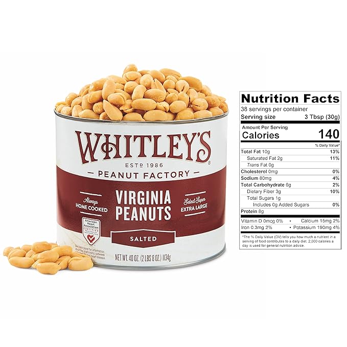 Whitley?셲 Salted Virginia Peanuts ??Super Extra Large 'Home Cooked' Virginia Peanuts (40 Ounce Tin)