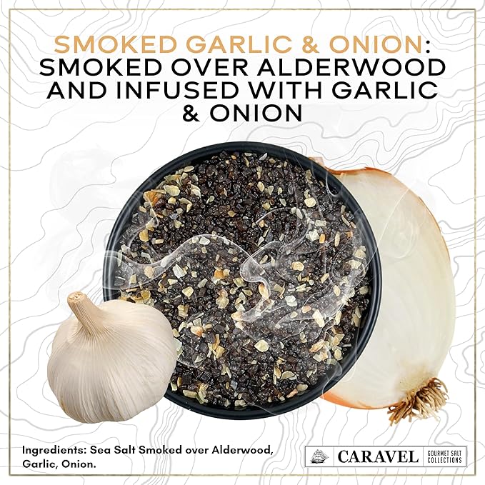 Infused Sea Salt Mega Sampler: Smoked Bacon Chipotle, Salt & Pepper, Garlic Herb, and Black Lava Sea Salts, 4 oz Jar 4-Pack, Caravel Gourmet