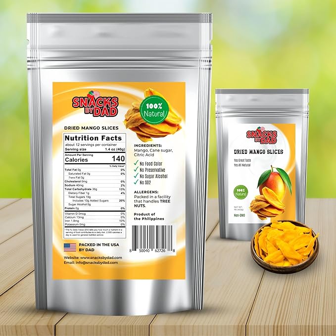 Dried Mangoes Non-GMO Dry Mango | Vegan School Snack Bag | Healthy, Gluten Free Dried Mango | Perfect Office Snack On-the-Go | Mango Dried Slices / 1 lb Resealable Snack Pack