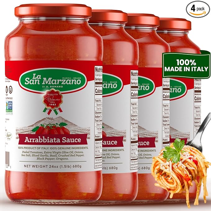 La San Marzano Arrabiata Sauce, 24 oz, Pasta Sauce Made in Italy, All Purpose Tomato Premium Quality, All Natural, Mediterranean Diet, Non GMO, Vegan, Gluten Free