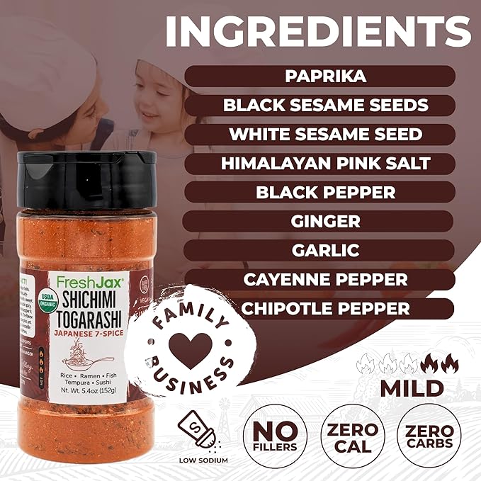 FreshJax Organic Shichimi Togarashi ??Japanese 7 Spice Seasoning Mix (5.4 oz) Non-GMO, Gluten-Free, Vegan, Keto, Paleo | Bold Umami Flavor for Ramen, Sushi, Rice, Grilled Meats, Vegetables