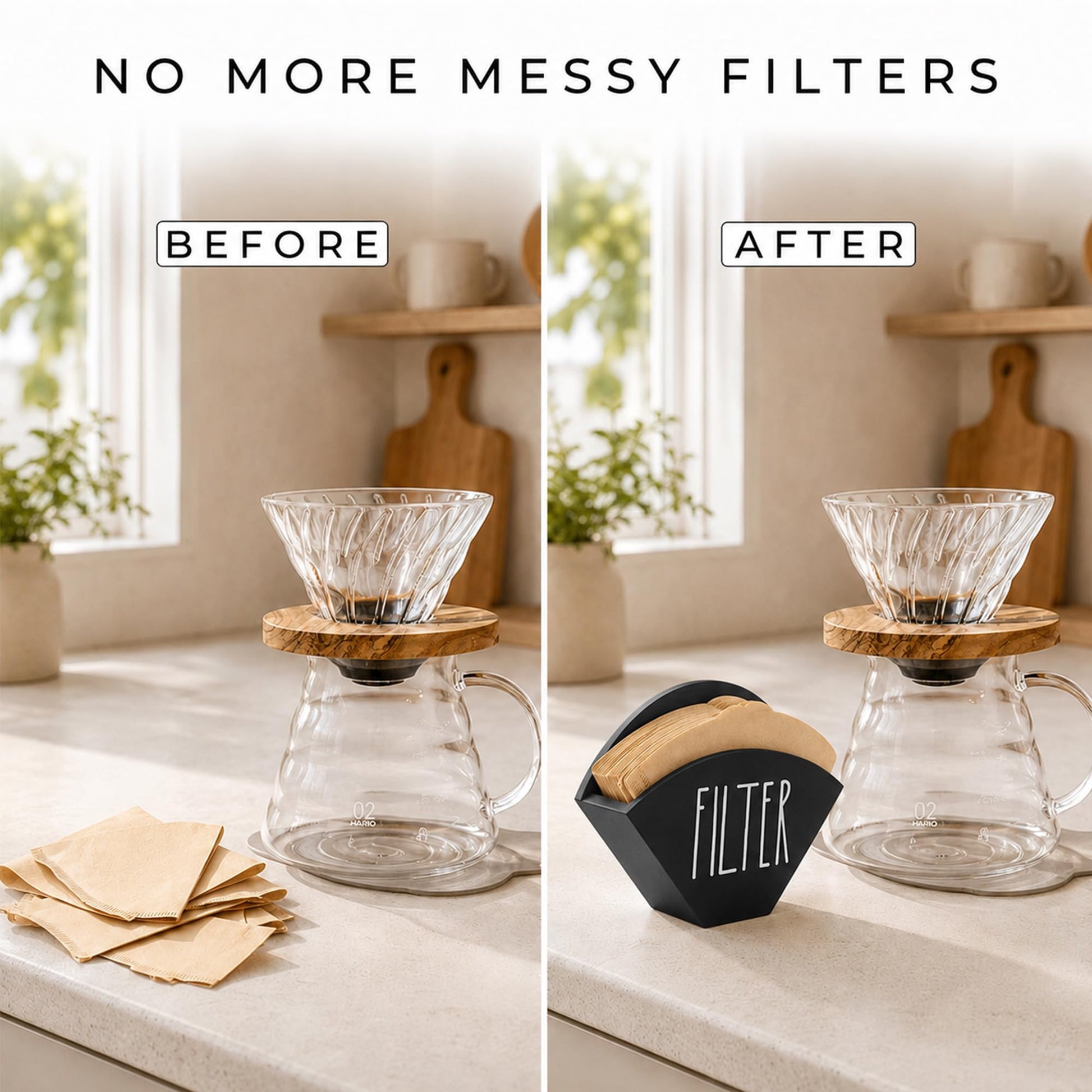 CHONIC Wood Coffee Filter Holder, Farmhouse Cone Filter Storage Organizer, Wall Mount Coffee Bar &