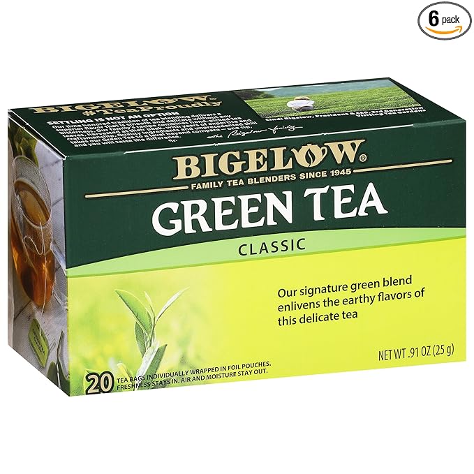 Bigelow Tea Classic Green Tea, Caffeinated Tea, 20 Count Box (Pack of 6), 120 Total Tea Bags