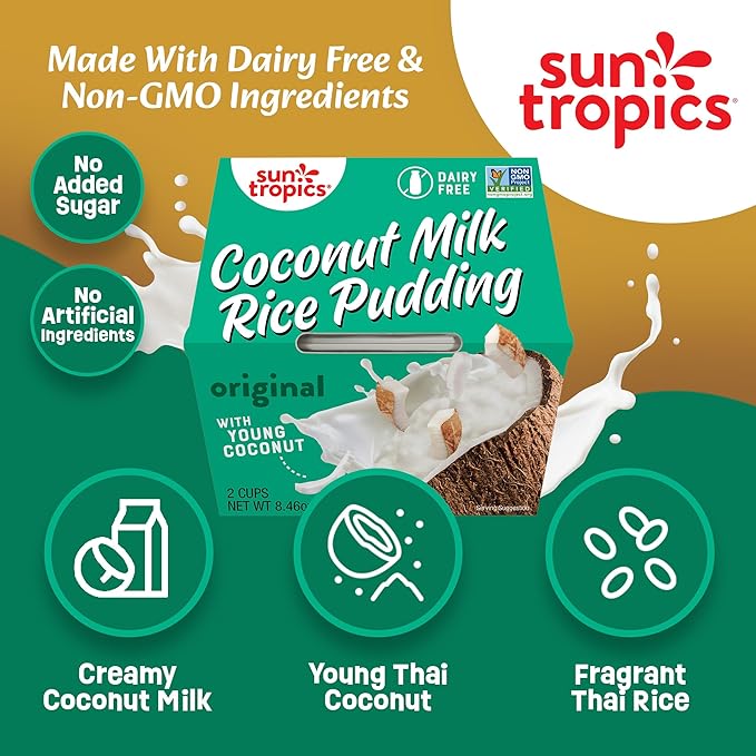 Sun Tropics Coconut Milk Rice Pudding Snack, Original, Gluten Free, Dairy Free, Vegan, Low Sugar, Non-GMO, Ready-to-Eat, 8.46 Oz (Pack of 6)