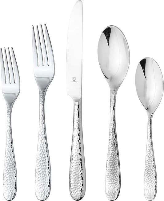 Hammered Silverware Set | Premium 18/10 Stainless Steel Flatware Service for 8 | Heavy-Duty & Dishwasher Safe | Built to Last (40-Piece, Fidenza Hammered)