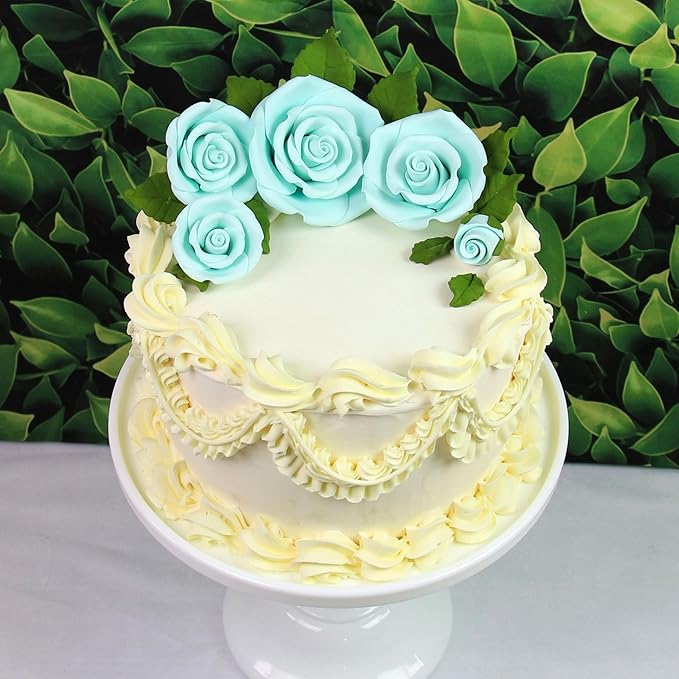 Global Sugar Art Exquisite Rose & Leaf Tray Sugar Cake Flowers, Blue Unwired, 5 Count by Chef Alan Tetreault