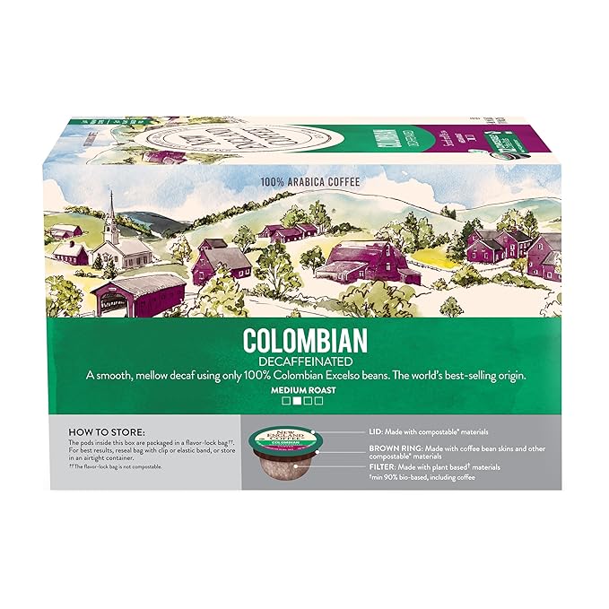 New England Coffee Colombian Decaffeinated Medium Roast Single Serve Pods, 12ct Box (Pack of 6)