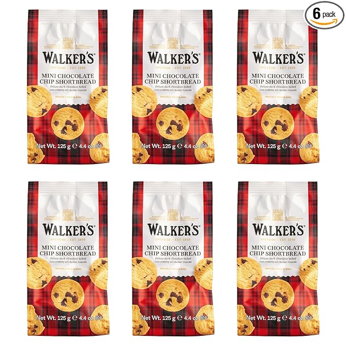 Walker's Shortbread Mini Chocolate Chip Cookies, Pure Butter Shortbread Cookies, 4.4 Oz (Pack of 6)