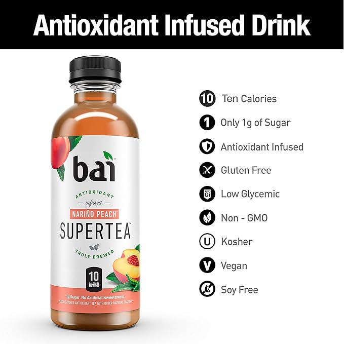 Bai Narino Peach Tea, Antioxidant Infused Tea, 18 Fl Oz