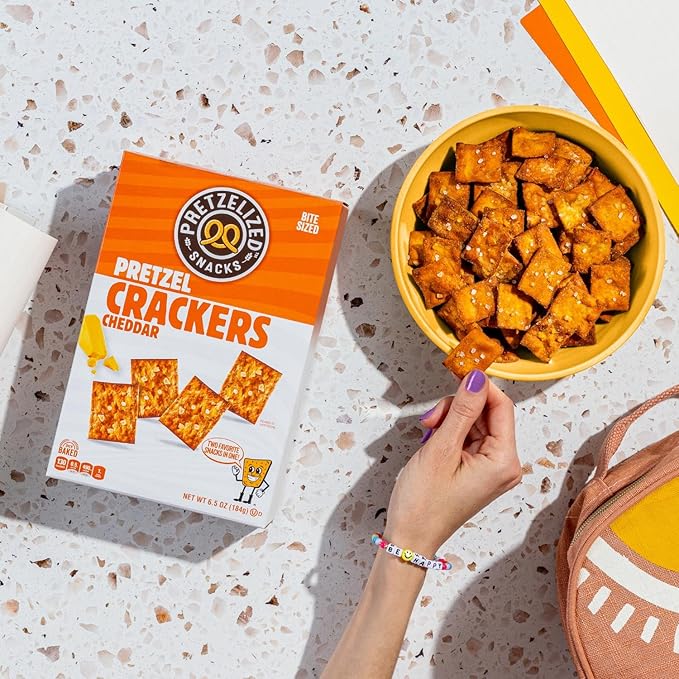PRETZELIZED Snacks PRETZELIZED Pretzel Crackers, Cheddar Flavored, 6.5oz Box (Pack of 12)