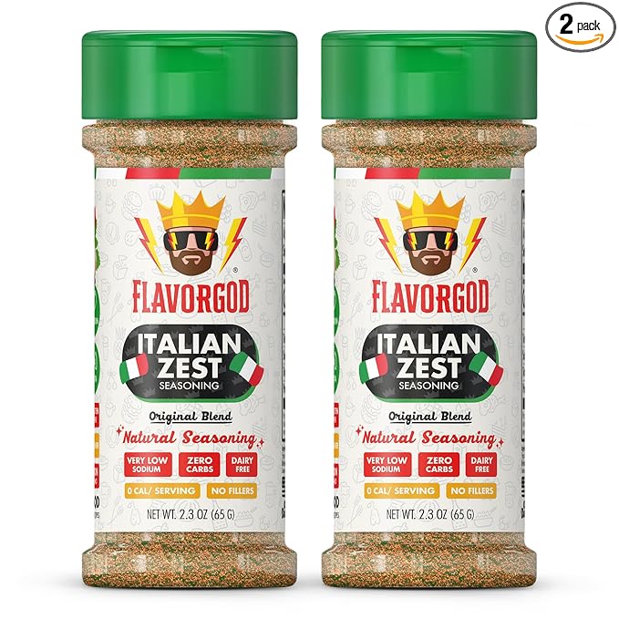 Italian Zest Seasoning Mix, 2 Bottles by Flavor God - Premium All Natural & Healthy Spice Blend for Salad, Pasta, &Chicken - Kosher, Low Sodium, & Dairy-Free - Great Flavor Spices and Seasoning Gift