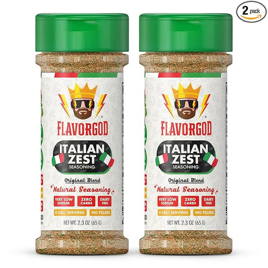 Italian Zest Seasoning Mix, 2 Bottles by Flavor God - Premium All Natural & Healthy Spice Blend for Salad, Pasta, &Chicken - Kosher, Low Sodium, & Dairy-Free - Great Flavor Spices and Seasoning Gift