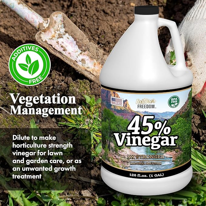 Nature's Freedom 45% Concentrated Vinegar, 1 Gallon with “How to Use Vinegar” Cleaning Book – Industrial Strength Multi-Purpose Cleaner