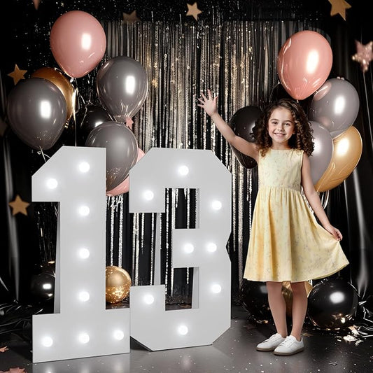 Marquee Numbers Large 13th-Birthday Decorations: 3ft Light up Numbers Balloon for Party Big 13 Year Old Girl Boy Official Teenager Birthday Decoration Foam Board Wall Number 13