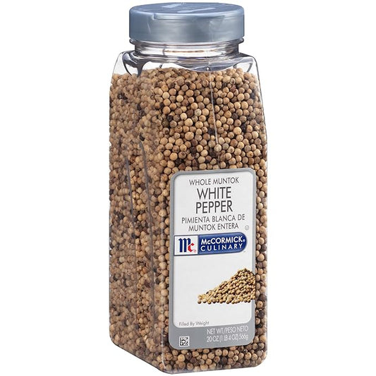 McCormick Culinary Whole Muntok White Pepper, 20 oz - One 20 oz Container of Whole White Peppercorns for Grinder Refills, Perfect on Eggs, Soups, Salads, Fish and More
