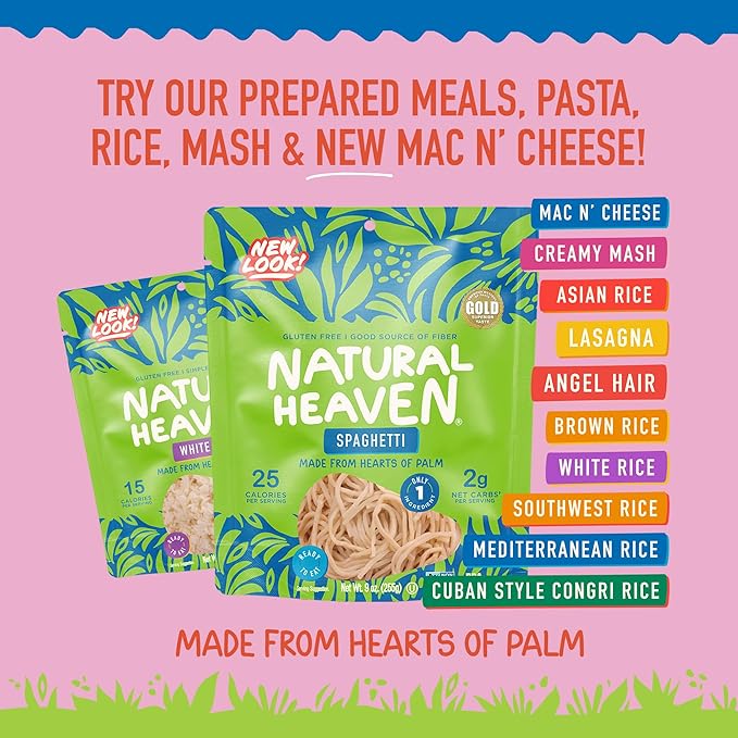Natural Heaven White Rice, Hearts of Palm, 6-Pack ??Naturally Rich in Potassium, Low-Calorie Veggie Rice, Keto & Gluten-Free Food, Vegan, 9 Oz Ea