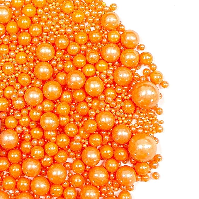 Sprinkles Edible Orange Pearl Sugar Sprinkles Candy 142g/5.01oz Mix Size Orange Pearls Baking Cupcake Toppers Cookie Ice Cream Decorations for Wedding Parties Valentines Day Halloween Christmas