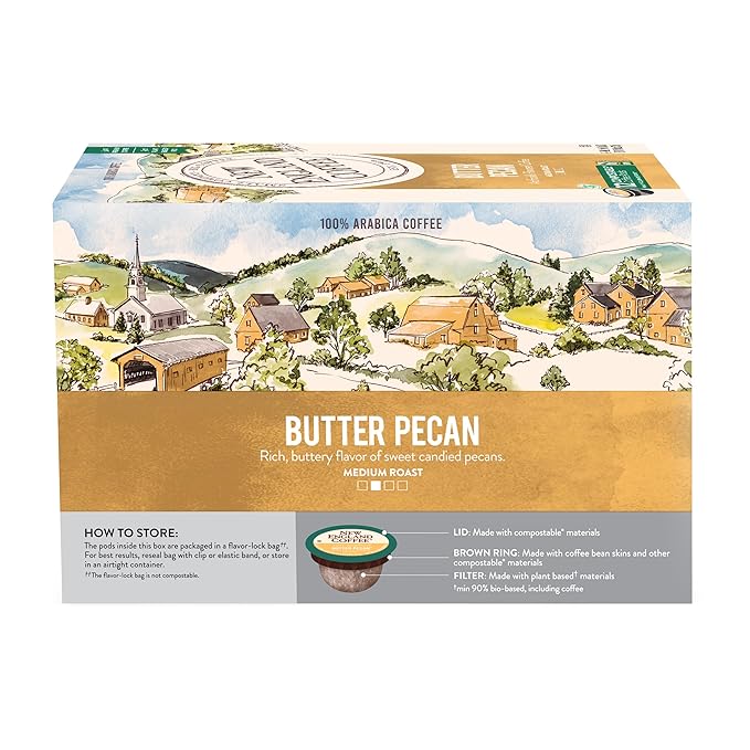 New England Coffee Butter Pecan Medium Roast Single Serve Pods, 12ct Box (Pack of 6)