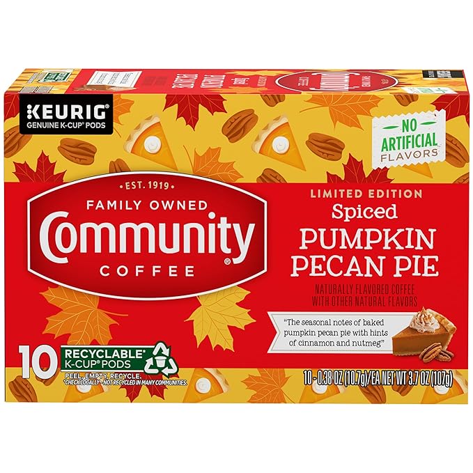 Community Coffee Spiced Pumpkin Pecan Pie Flavored Coffee Pods, 60 count, Medium Roast Compatible with Keurig 2.0 K-Cup Brewers (10 Pods, Pack of 6)