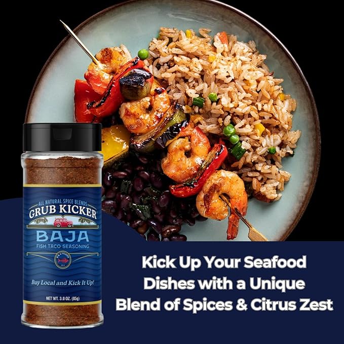 Grub Kicker Fish Taco Seasoning Baja Blend - 3 oz Bottle - Taco Seasoning Mix Spice for Seafood, Shrimp, and Tex Mex Dishes - Use to Season Fish Tacos, Burritos, and Mexican Food