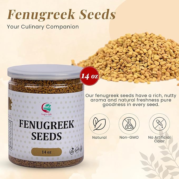 Fenugreek Seeds 14oz, 100% Pure & Natural Methi Seeds, Premium Quality, fenogreco en semillas, For Cooking, Herbal Uses and Overall Wellness - By Yogi?셲 Gift짰