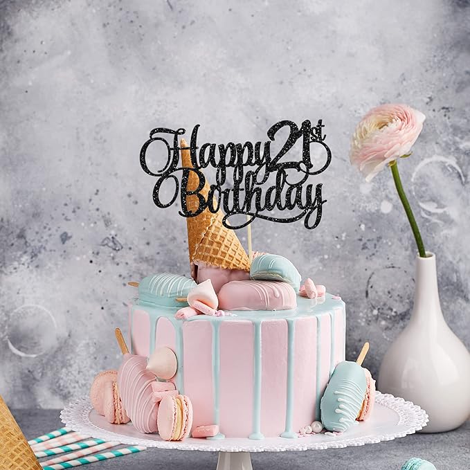 1 Pack Happy 21st Birthday Cake Topper Glitter Number 21 Twenty One Years Old Birthday Cake Pick Decoration for Celebrating 21st Birthday Anniversary Party Supplies Gold