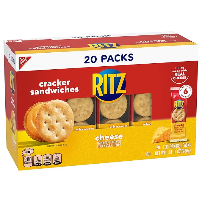 RITZ Cheese Sandwich Crackers, 20 Snack Packs (6 Crackers Per Pack) (Pack of 2)