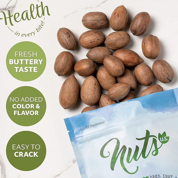 NUTS U.S. - Pecans In shell | Whole, Raw and Unsalted | No Added Flavor or Color | Fresh Buttery Taste and Easy to Crack | Natural Unshelled Pecans Packed in Resealable Bags!!! (2 LBS)