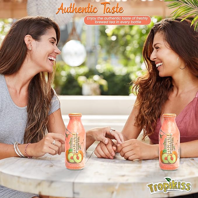 Tropikiss 12-Pack Peach Iced Tea – Antioxidant-Rich Refreshing Drink | Natural Bottled Ice Tea | Healthy & Flavorful Beverage