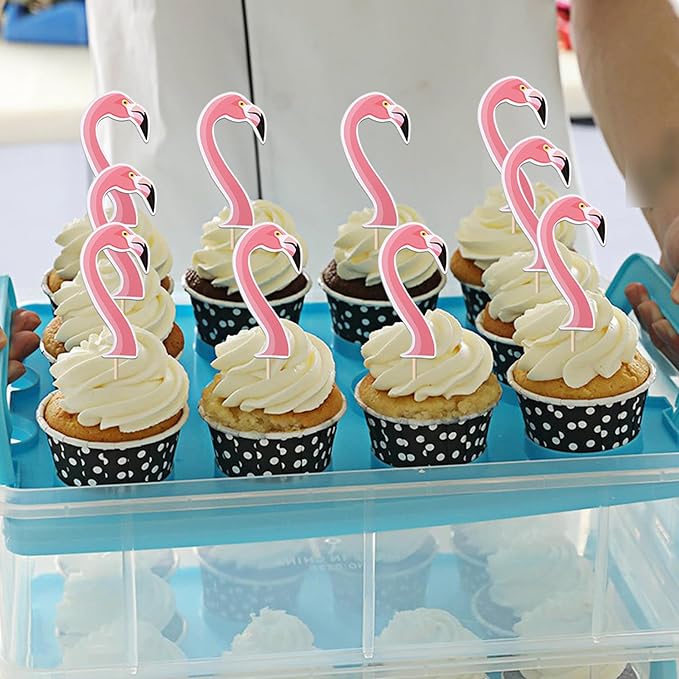 40 Pack Flamingo Cupcake Toppers Tropical Cupcake Picks for Baby Shower Flamingo Summer Hawaiian Beach Theme Birthday Wedding Party Cupcake Decorations Supplies Pink