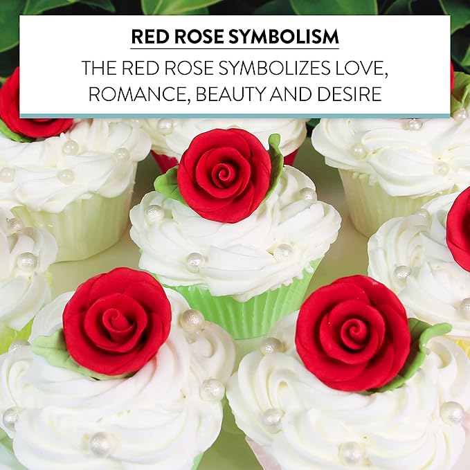 Global Sugar Art Premium Wedding & Party Edible Rose Cake & Cupcake Sugar Flowers, Red, 24 Count with Leaves by Chef Alan Tetreault