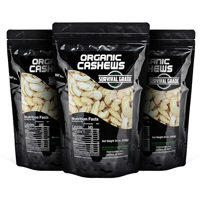 Survival Grocery짰 - Organic Cashews (72 oz./3 Bags)