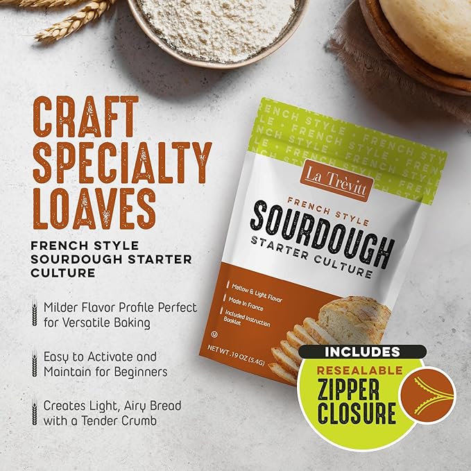 Sourdough Starter Culture French Style - Artisinal Dehydrated Sourdough Culture - Homemade Artisan Bread - Fast Activating - Dehydrated Live Culture Bread Mix - Easy Instructions - KOSHER - By LA Trevitt