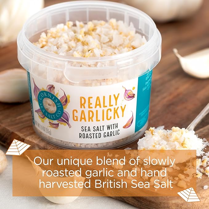 Cornish Sea Salt Really Garlicky Seasoning | Cooking & Hydration | Hand-Harvested in Celtic Waters | 1.9 oz Resealable Tub (Pack of 1)