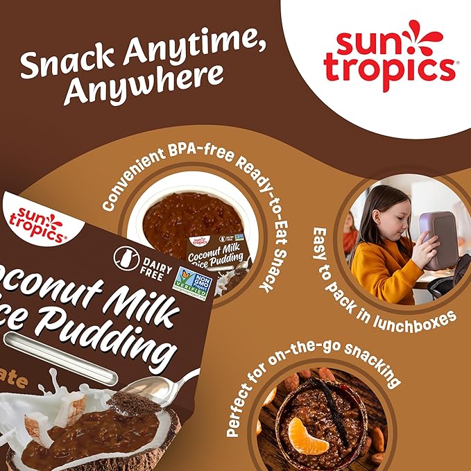 Sun Tropics Coconut Milk Rice Pudding Snack, Chocolate | Vegan Pudding, Dairy Free Pudding Snacks | Gluten Free, Low Sugar, Non-GMO | Ready-to-Eat Pudding Cups 8.46 Oz (Pack of 6)