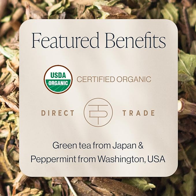 Rishi Tea Green Tea Mint - Organic, Low Caffeine Loose Leaf Tea with Houjicha Roasted Japanese Green Tea & Peppermint Tea - 16 Ounces, 90+ Servings