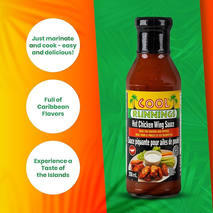 Cool Runnings USA Hot Chicken Wing Sauce, 350 ml - Spicy Flavorful Hot Sauce for Coating, Dipping, and Tossing Chicken Wings, Perfect for Game Night and BBQs