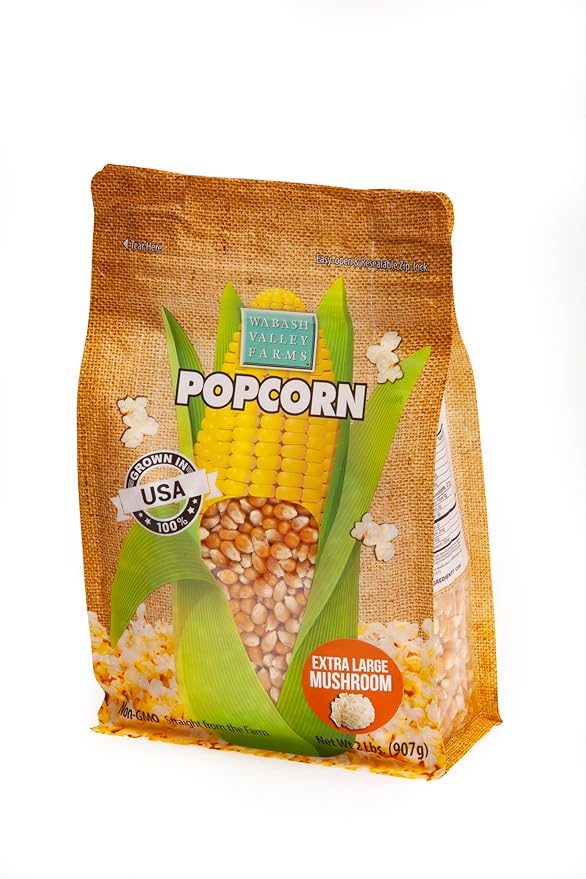 Extra Large Mushroom Popcorn Kernels - Wabash Valley Farms Large Mushroom Shaped Popcorn Kernels for Popping, Gourmet Popcorn Kernels for Popcorn Maker, Non-GMO Popcorn Seeds (2 lb)