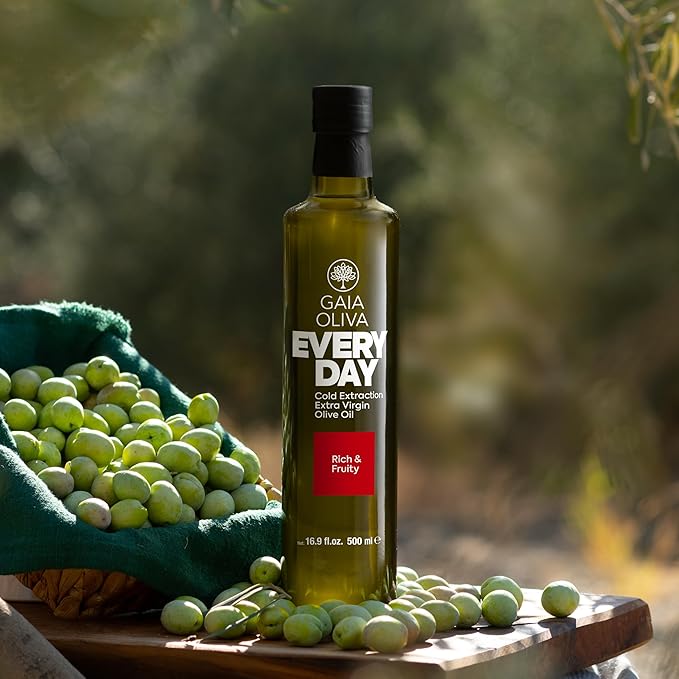 Gaia Oliva Everyday Extra Virgin Olive Oil ??Cold Pressed, Unrefined, Single Estate, Trilye Olives, Low Acidity, Dark Glass Bottle, 100% Extra Virgin, Product of Turkey, New Harvest, Polyphenol-Rich, High Antioxidants