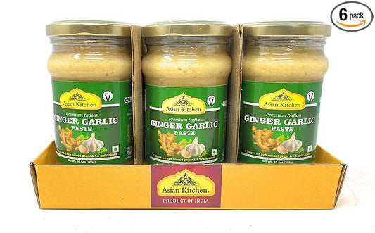 Asian Kitchen Ginger Garlic Cooking Paste 10.58oz (300g) Glass Jar, Pack of 5+1 FREE ~ Vegan | Gluten Free | NON-GMO | No Colors | Indian Origin