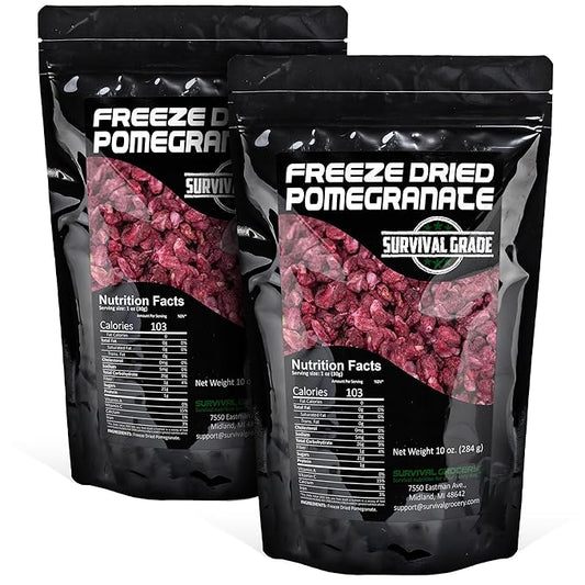 Survival Grocery짰 Freeze Dried Pomegranate Seeds/Arils ??No Sugar Added, No Preservatives, Rich in Antioxidants & Vitamin C ??Ideal for Oatmeal, Smoothies, Granola or Snacking (20 oz./2 Bags)