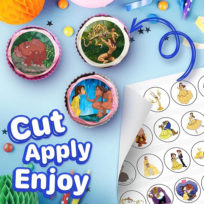 30 x Edible Cupcake Toppers ??Beauty And The Beast Themed Collection of Edible Cake Decorations | Uncut Edible on Icing Sheet