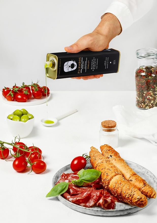 P.J. KABOS 2024/25 Harvest, Very High Phenolic (750+mg/kg), Natural Greek Extra Virgin Olive Oil, Kosher, Greece, Cold Extracted, 16.9 oz Tin, "Family Reserve - Robust"